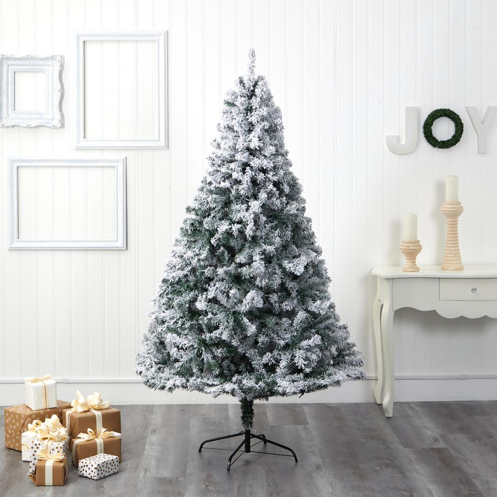 7ft. Flocked Rock Springs Spruce Artificial Christmas Tree with 800 Bendable Branches. Picture 5