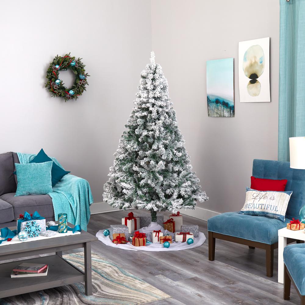 7ft. Flocked Rock Springs Spruce Artificial Christmas Tree with 800 Bendable Branches. Picture 4