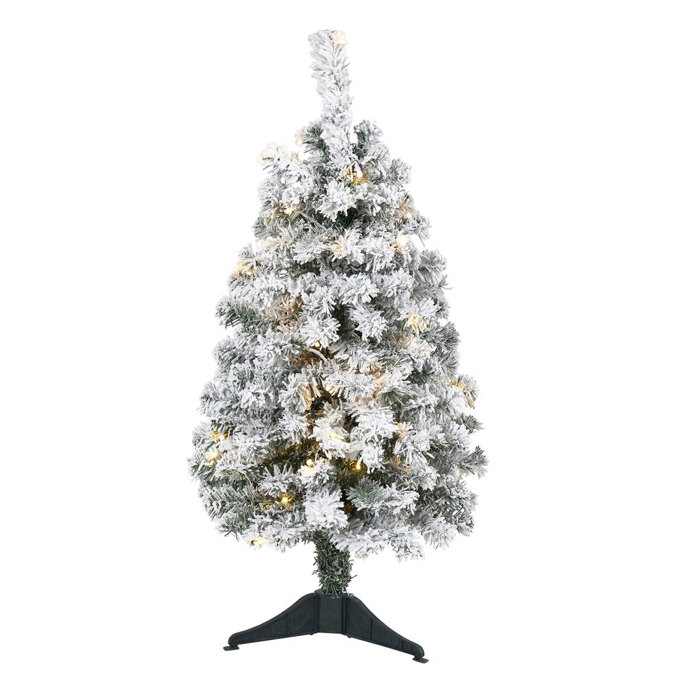 3ft. Flocked Rock Springs Spruce Artificial Christmas Tree with 50 Clear LED Lights. Picture 2