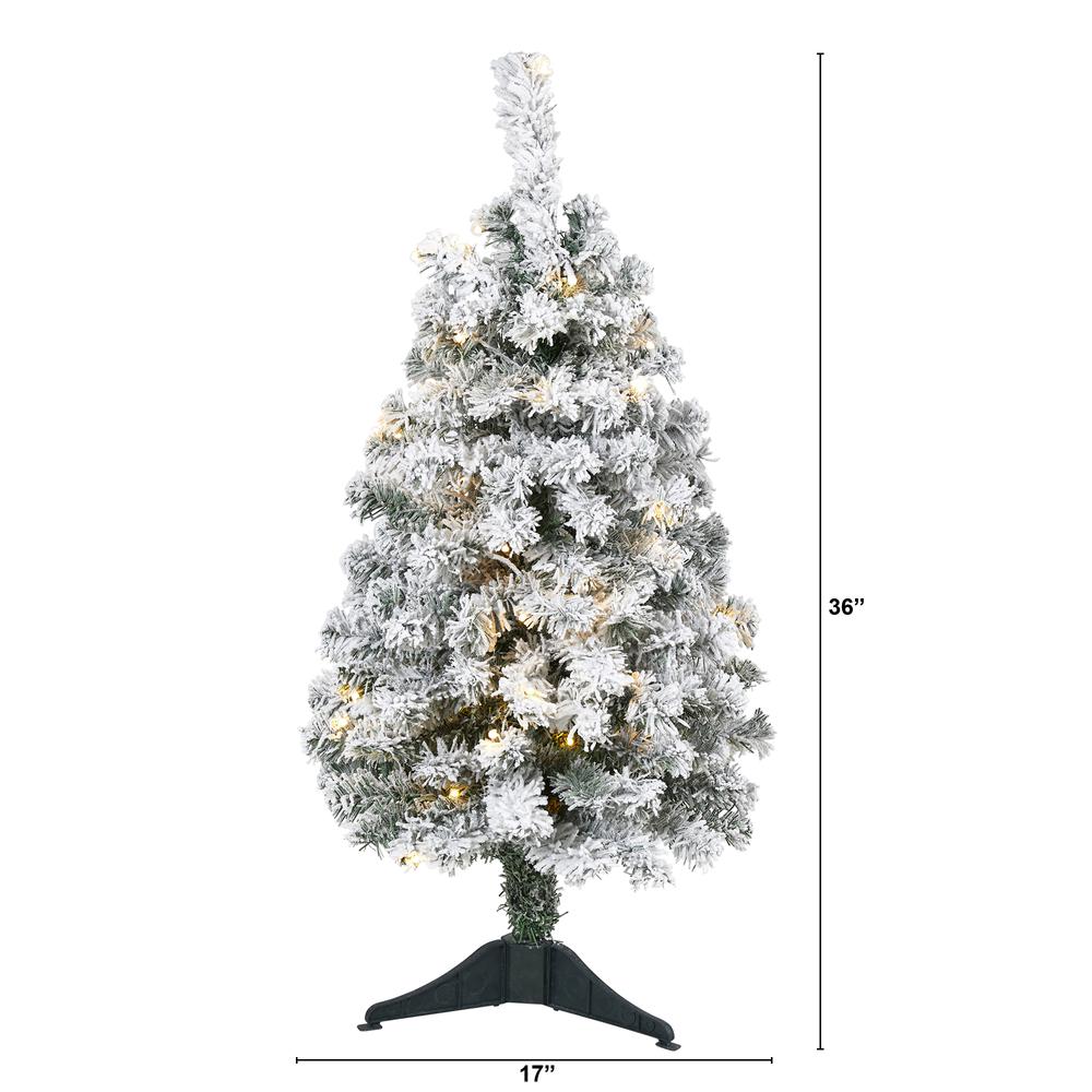 3ft. Flocked Rock Springs Spruce Artificial Christmas Tree with 50 Clear LED Lights. Picture 1