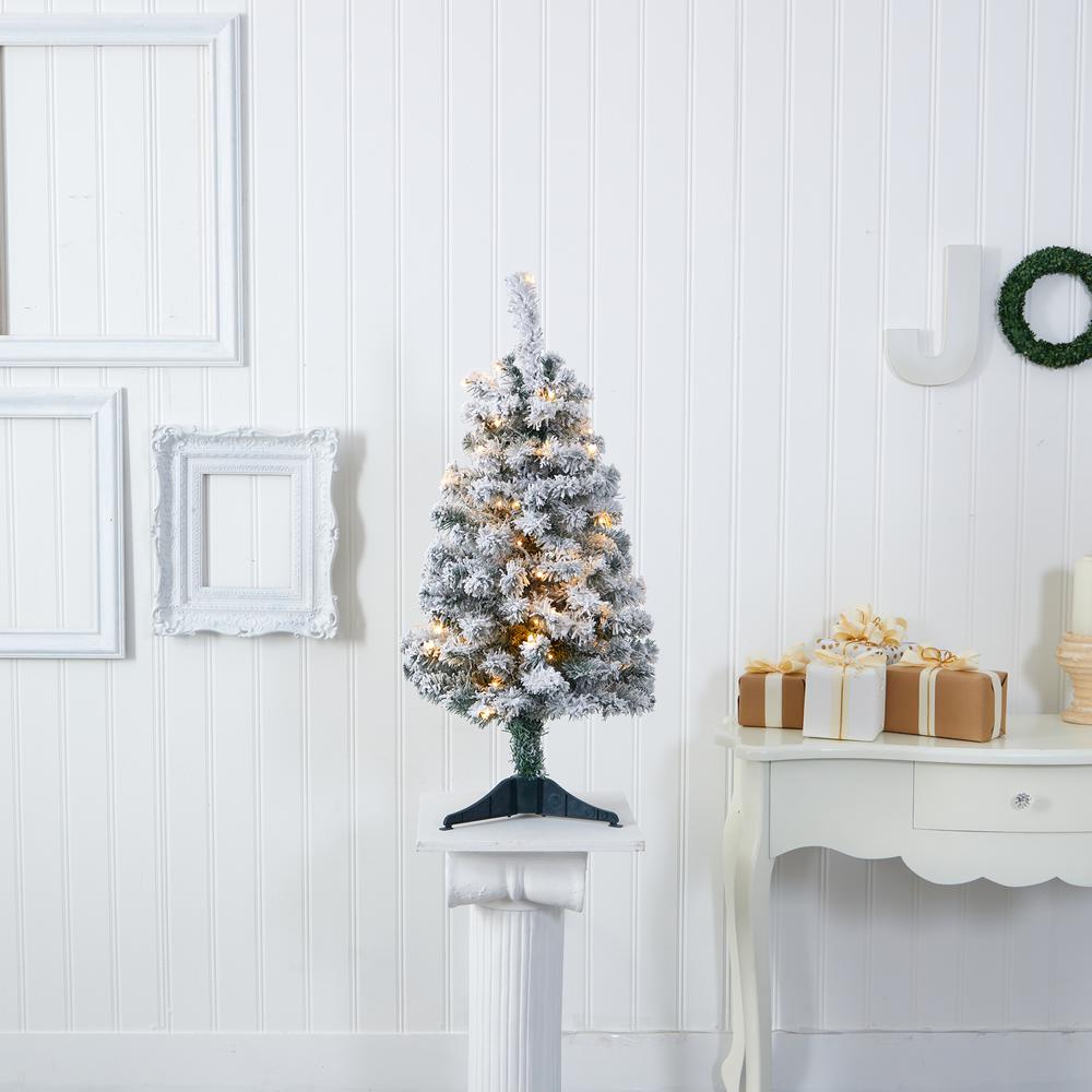 3ft. Flocked Rock Springs Spruce Artificial Christmas Tree with 50 Clear LED Lights. Picture 7