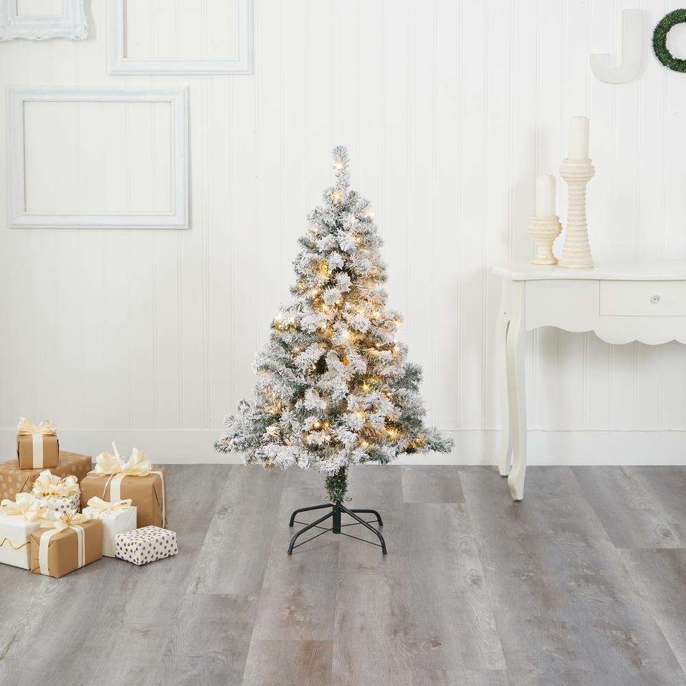 4ft. Flocked Rock Springs Spruce Artificial Christmas Tree with 100 Clear LED Lights. Picture 7