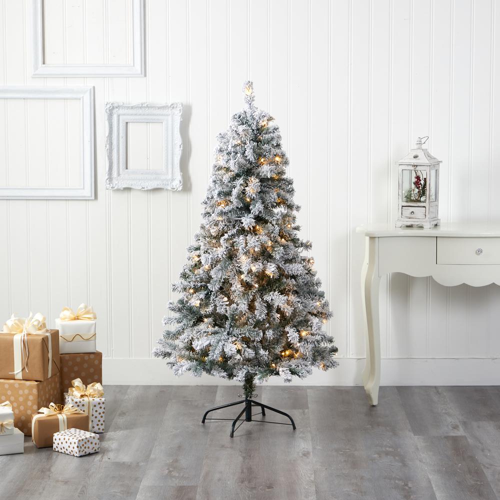 5ft. Flocked Rock Springs Spruce Artificial Christmas Tree with 150 Clear LED Lights. Picture 4