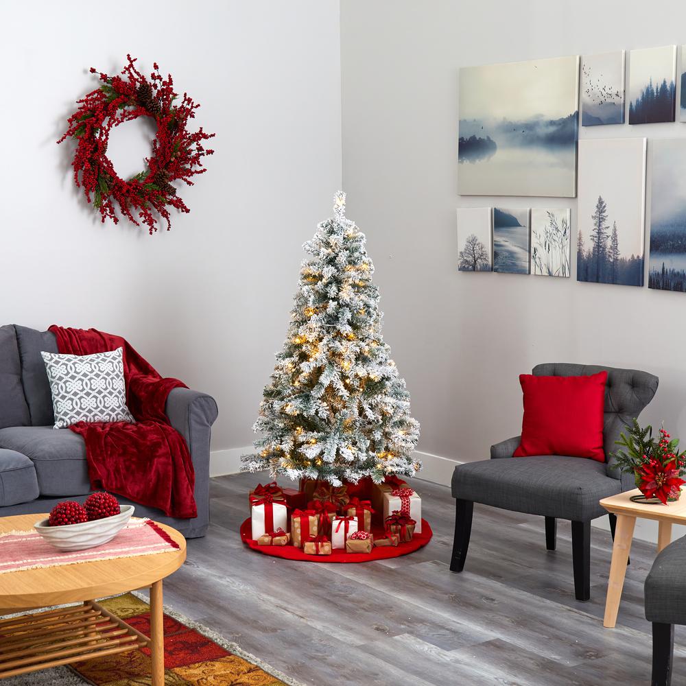 5ft. Flocked Rock Springs Spruce Artificial Christmas Tree with 150 Clear LED Lights. Picture 6