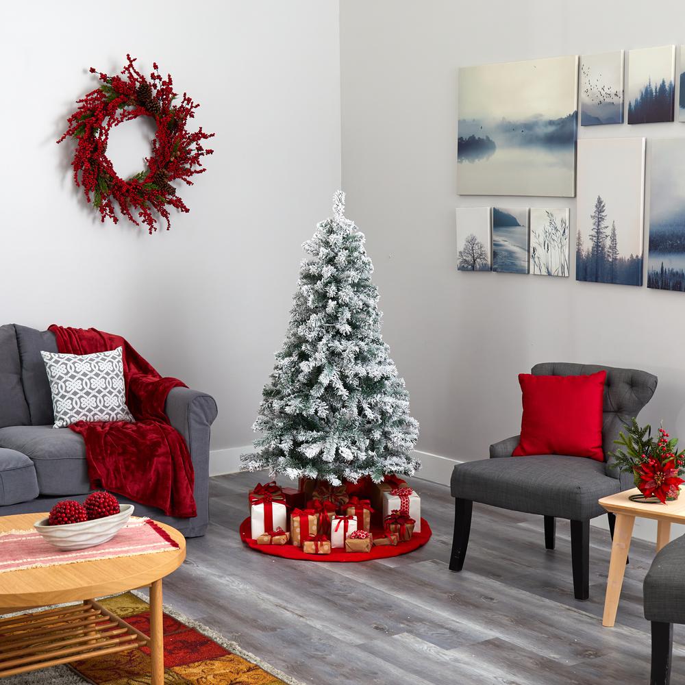 5ft. Flocked Rock Springs Spruce Artificial Christmas Tree with 150 Clear LED Lights. Picture 7