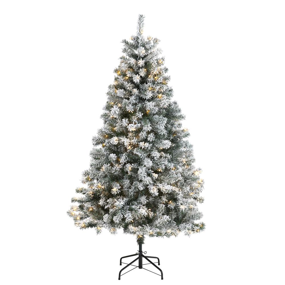 6ft. Flocked Rock Springs Spruce Artificial Christmas Tree with 250 Clear LED Lights. Picture 4