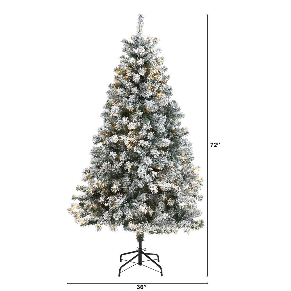 6ft. Flocked Rock Springs Spruce Artificial Christmas Tree with 250 Clear LED Lights. Picture 1