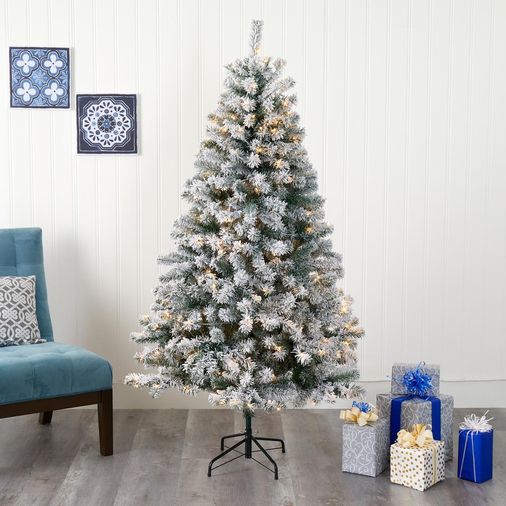 6ft. Flocked Rock Springs Spruce Artificial Christmas Tree with 250 Clear LED Lights. Picture 6