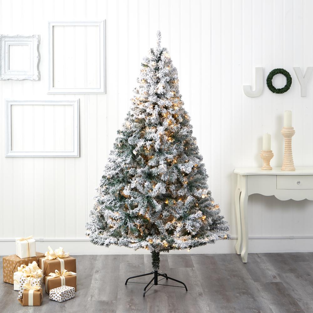 7ft. Flocked Rock Springs Spruce Artificial Christmas Tree with 350 Clear LED Lights and 800 Bendable Branches. Picture 4