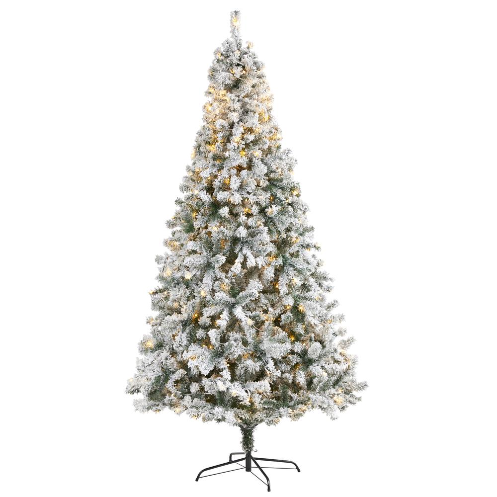 8ft. Flocked Rock Springs Spruce Artificial Christmas Tree with 500 Clear LED Lights and 1186 Bendable Branches. Picture 2