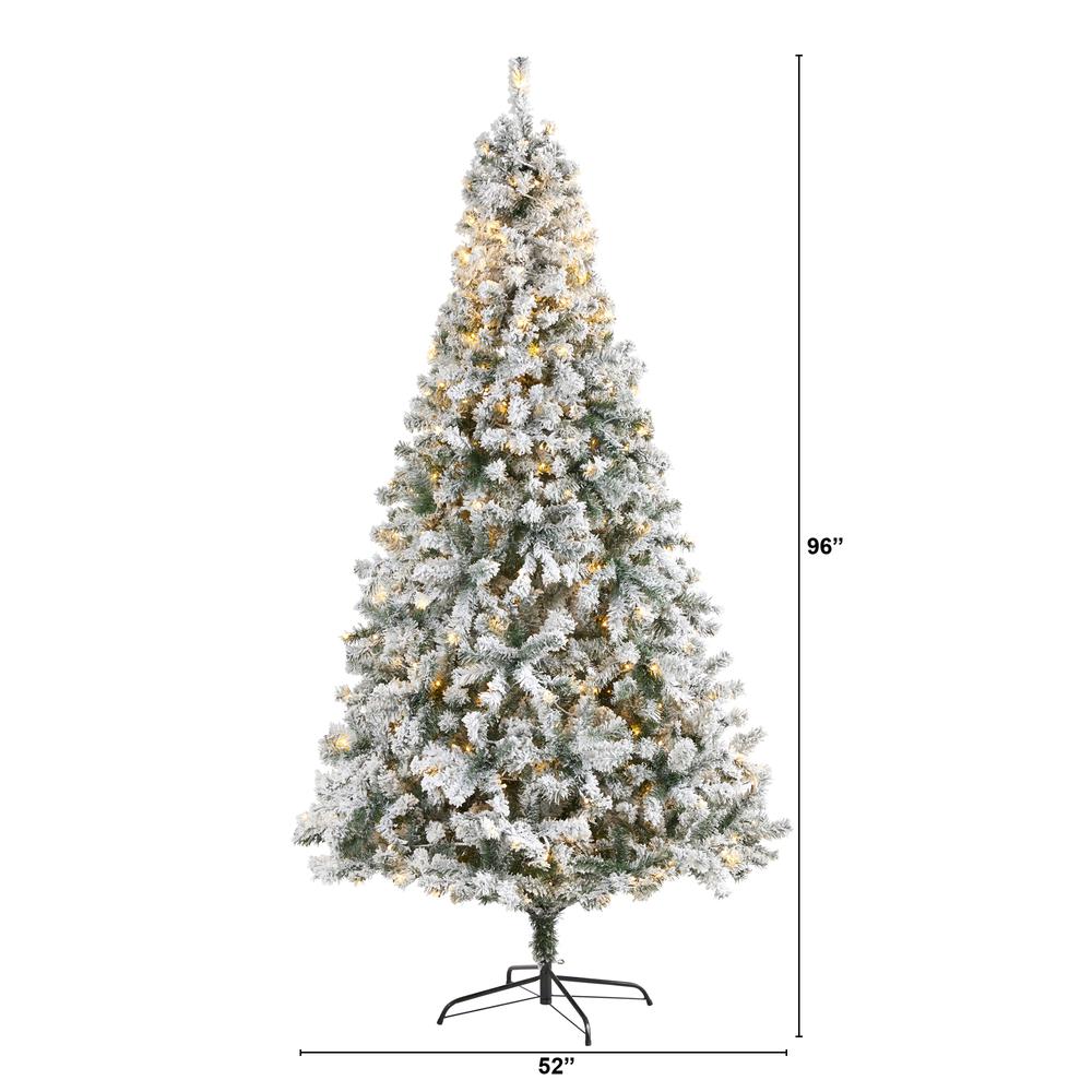 8ft. Flocked Rock Springs Spruce Artificial Christmas Tree with 500 Clear LED Lights and 1186 Bendable Branches. Picture 1