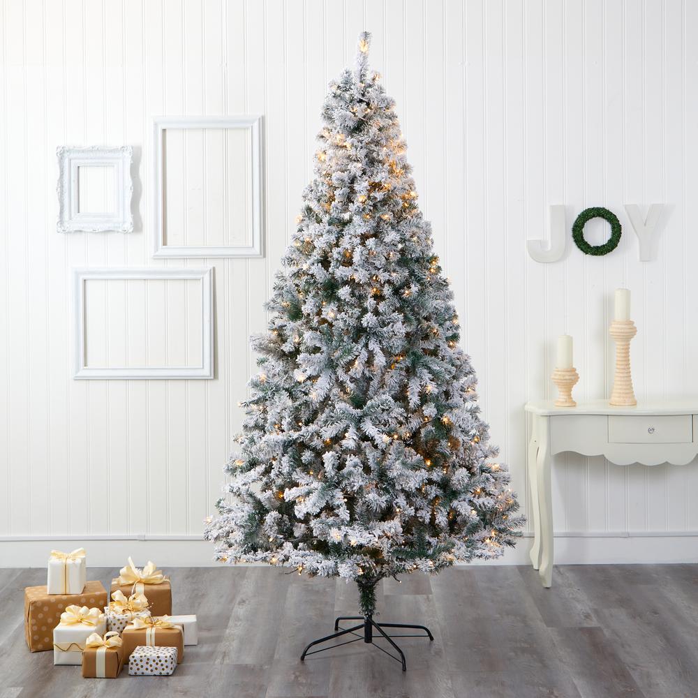 8ft. Flocked Rock Springs Spruce Artificial Christmas Tree with 500 Clear LED Lights and 1186 Bendable Branches. Picture 5