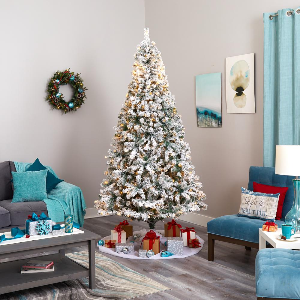 8ft. Flocked Rock Springs Spruce Artificial Christmas Tree with 500 Clear LED Lights and 1186 Bendable Branches. Picture 6