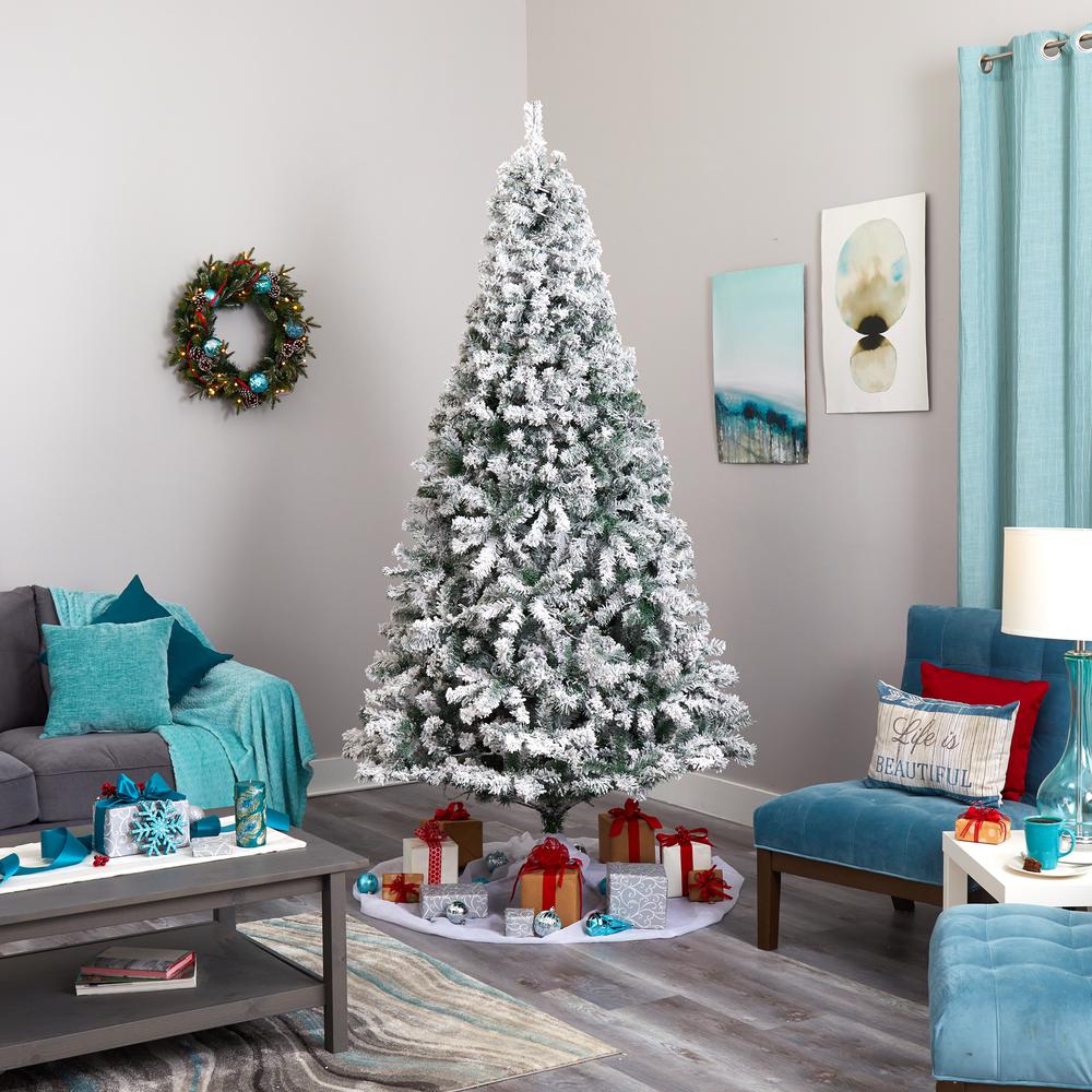 8ft. Flocked Rock Springs Spruce Artificial Christmas Tree with 500 Clear LED Lights and 1186 Bendable Branches. Picture 7