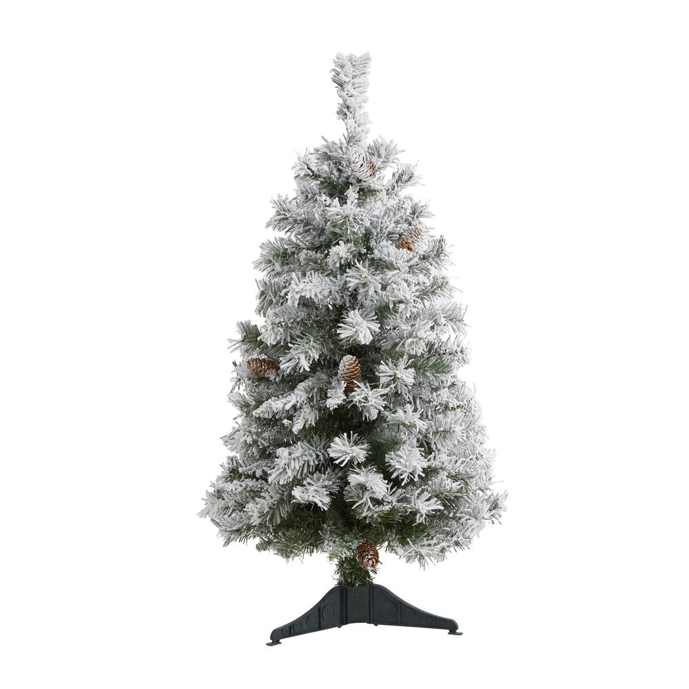 3ft. Flocked White River Mountain Pine Artificial Christmas Tree with Pinecones. Picture 1