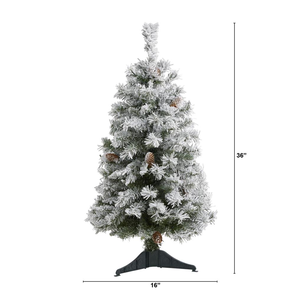 3ft. Flocked White River Mountain Pine Artificial Christmas Tree with Pinecones. Picture 2