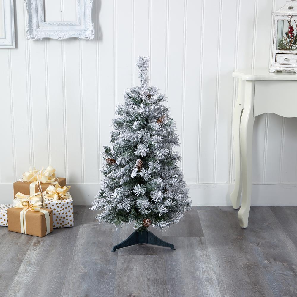3ft. Flocked White River Mountain Pine Artificial Christmas Tree with Pinecones. Picture 5