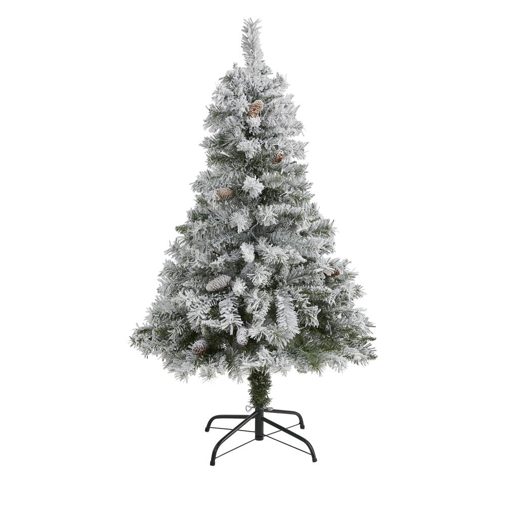 4ft. Flocked White River Mountain Pine Artificial Christmas Tree with Pinecones. Picture 1