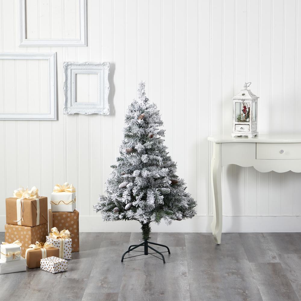 4ft. Flocked White River Mountain Pine Artificial Christmas Tree with Pinecones. Picture 5