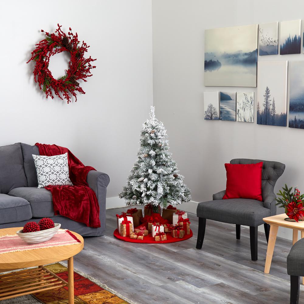4ft. Flocked White River Mountain Pine Artificial Christmas Tree with Pinecones. Picture 6