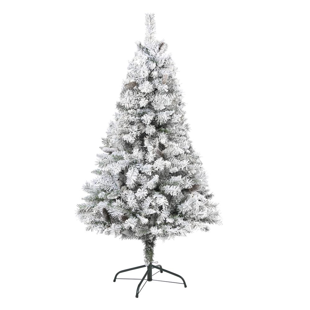 5ft. Flocked White River Mountain Pine Artificial Christmas Tree with Pinecones. Picture 1