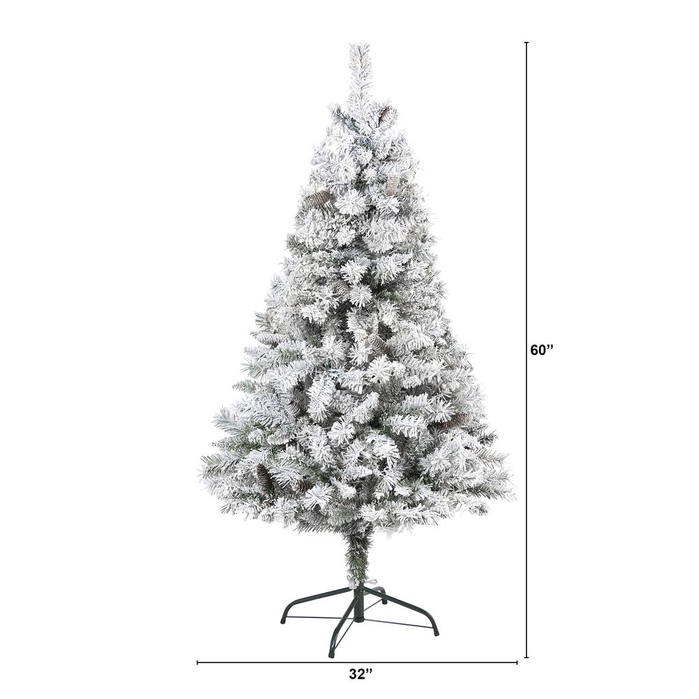 5ft. Flocked White River Mountain Pine Artificial Christmas Tree with Pinecones. Picture 2