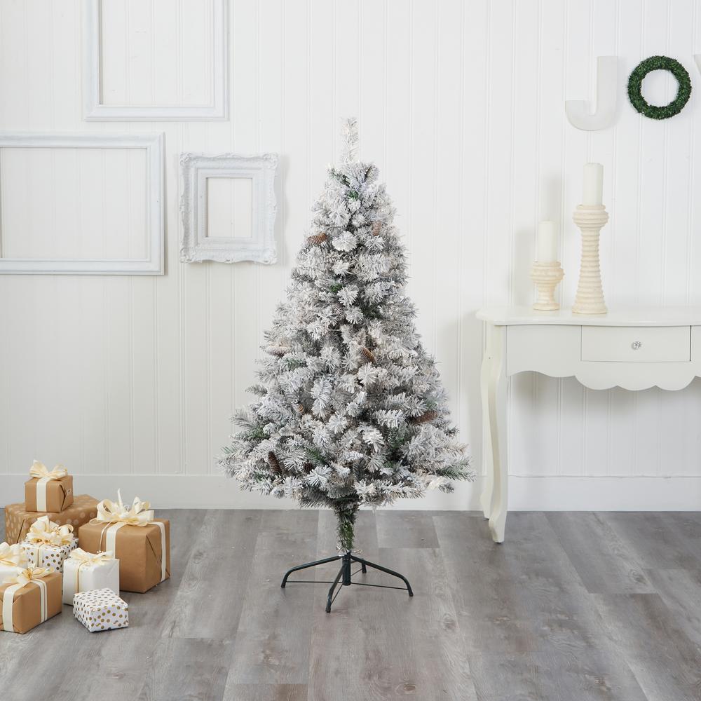 5ft. Flocked White River Mountain Pine Artificial Christmas Tree with Pinecones. Picture 5