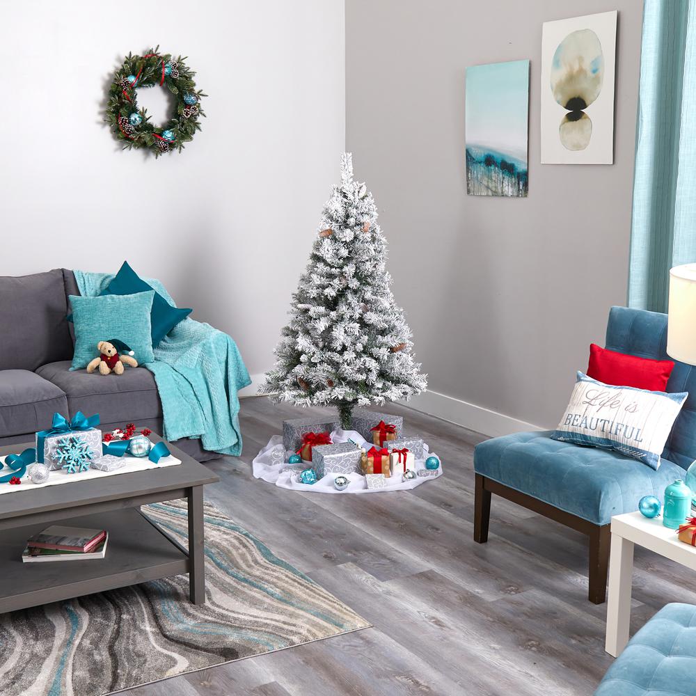 5ft. Flocked White River Mountain Pine Artificial Christmas Tree with Pinecones. Picture 6