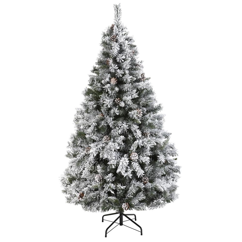 6ft. Flocked White River Mountain Pine Artificial Christmas Tree with Pinecones. Picture 1