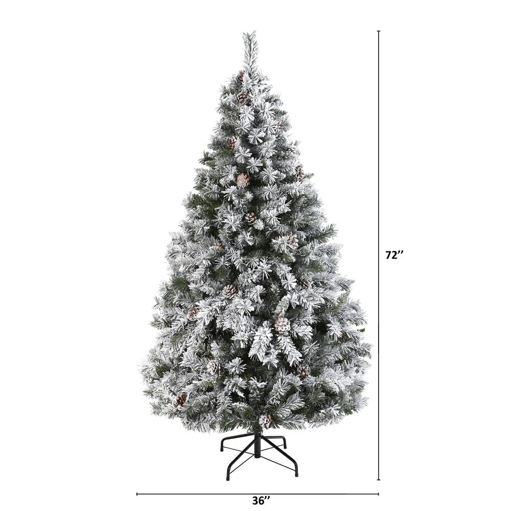 6ft. Flocked White River Mountain Pine Artificial Christmas Tree with Pinecones. Picture 2