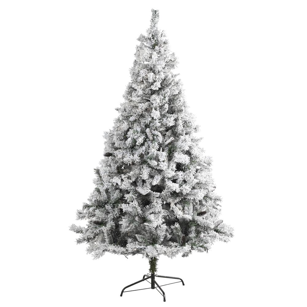 7ft. Flocked White River Mountain Pine Artificial Christmas Tree with Pinecones. Picture 1