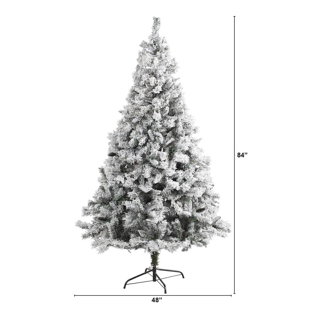 7ft. Flocked White River Mountain Pine Artificial Christmas Tree with Pinecones. Picture 2