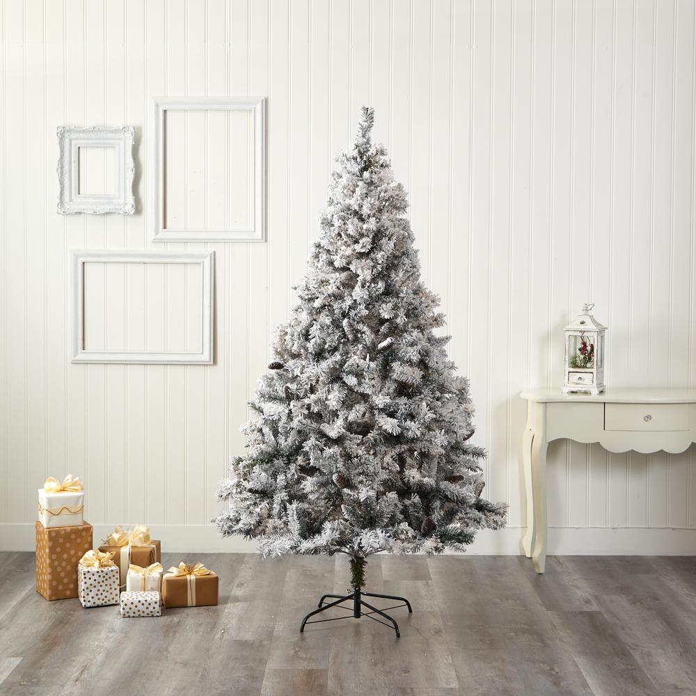 7ft. Flocked White River Mountain Pine Artificial Christmas Tree with Pinecones. Picture 5