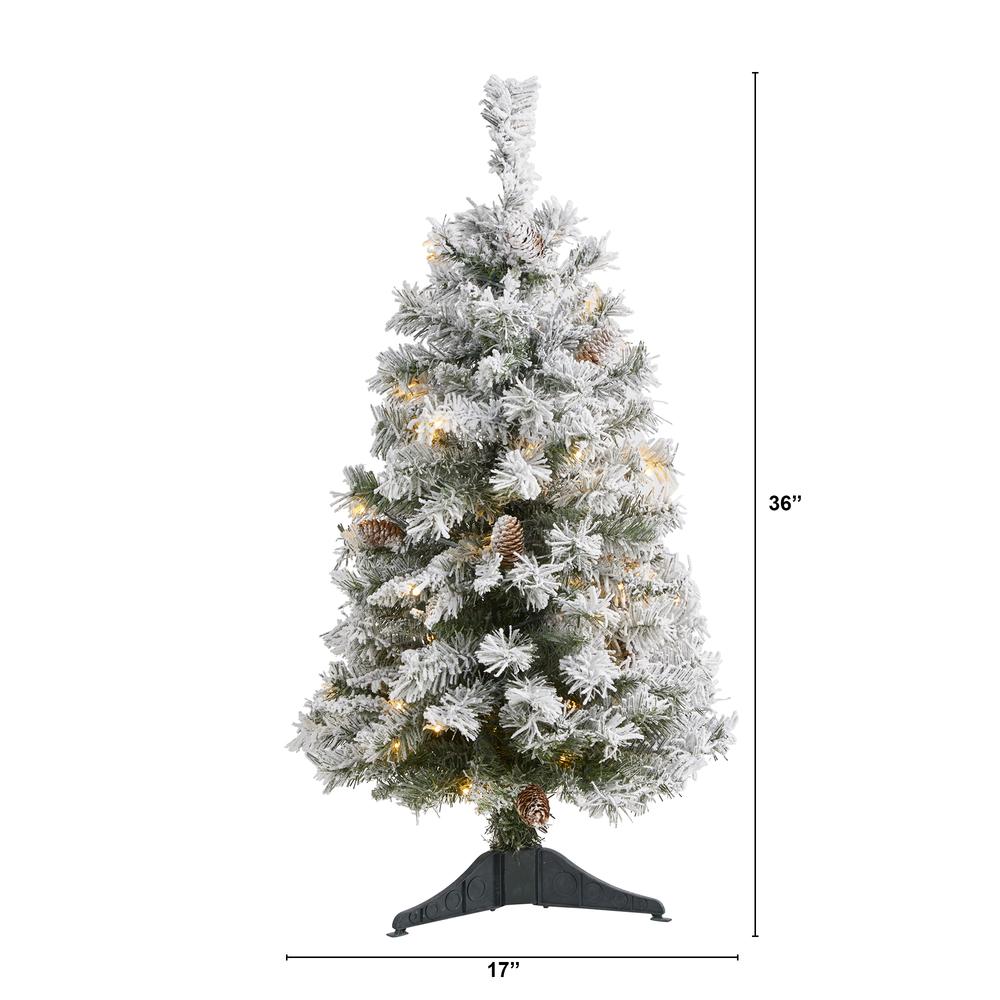 3ft. Flocked White River Mountain Pine Artificial Christmas Tree with Pinecones and 50 Clear LED Lights. Picture 2