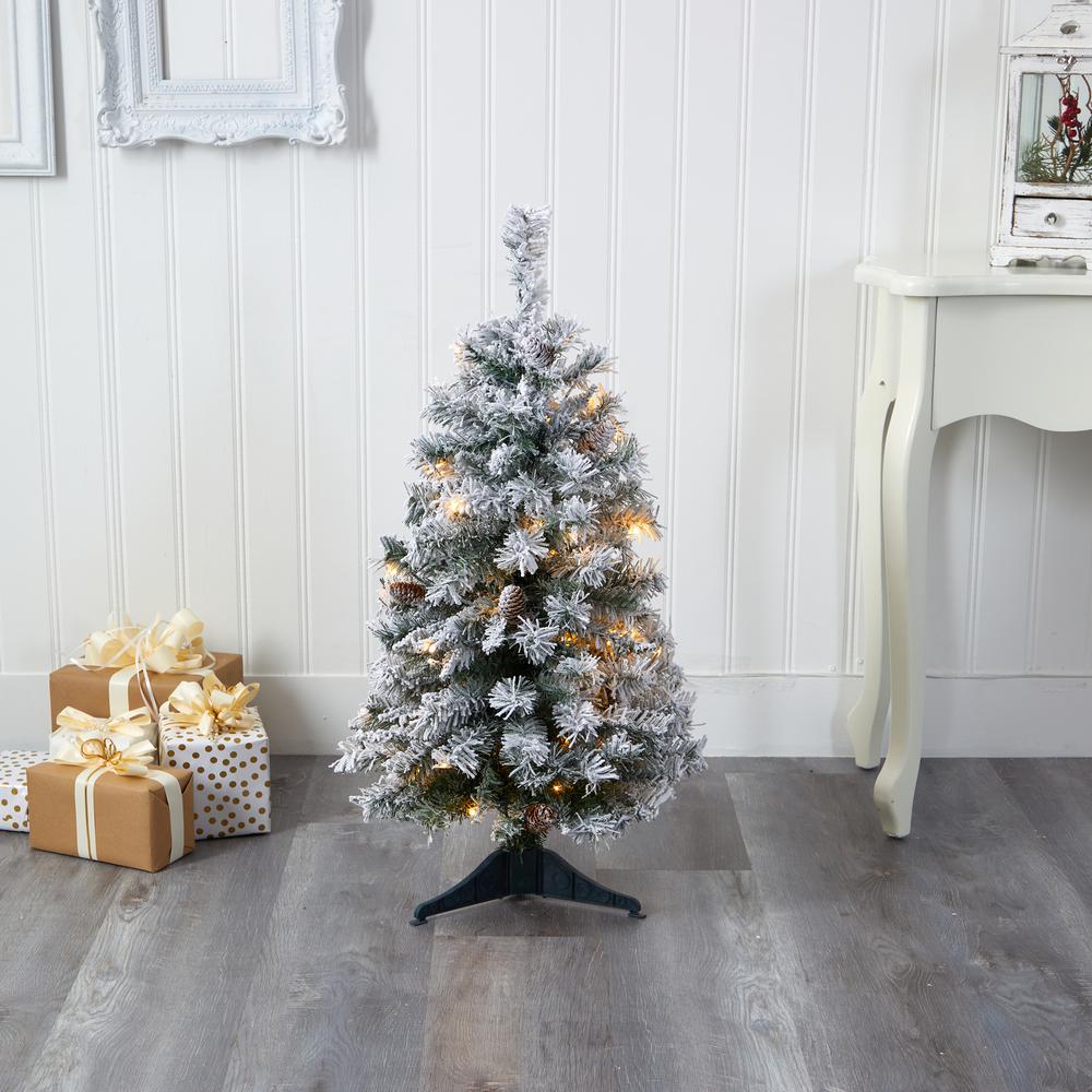 3ft. Flocked White River Mountain Pine Artificial Christmas Tree with Pinecones and 50 Clear LED Lights. Picture 5