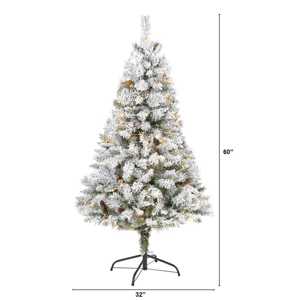 5ft. Flocked White River Mountain Pine Artificial Christmas Tree with Pinecones and 150 Clear LED Lights. Picture 2
