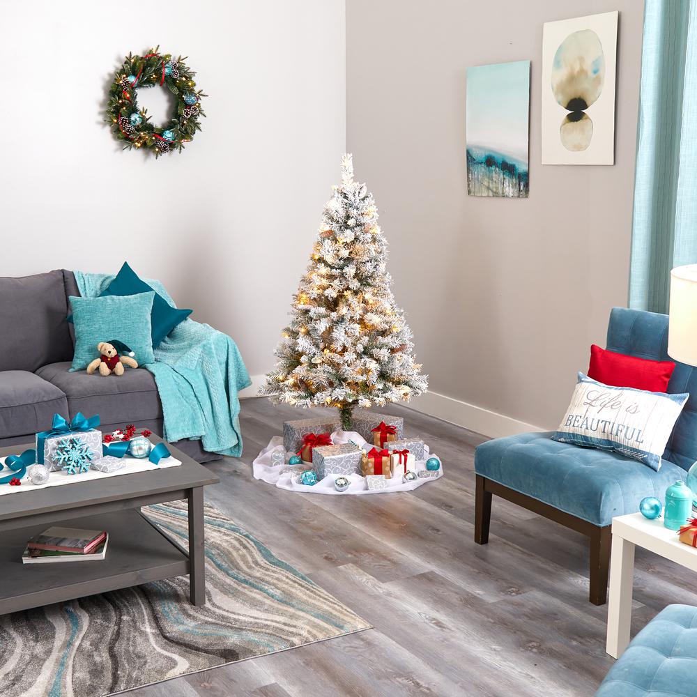5ft. Flocked White River Mountain Pine Artificial Christmas Tree with Pinecones and 150 Clear LED Lights. Picture 6
