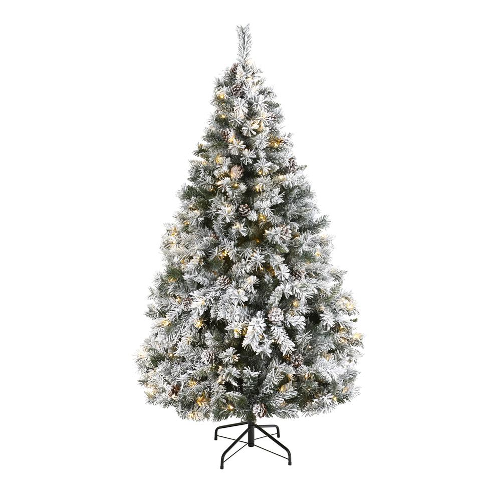 6ft. Flocked White River Mountain Pine Artificial Christmas Tree with Pinecones and 250 Clear LED Lights. Picture 6