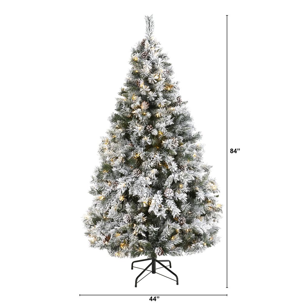 6ft. Flocked White River Mountain Pine Artificial Christmas Tree with Pinecones and 250 Clear LED Lights. Picture 1