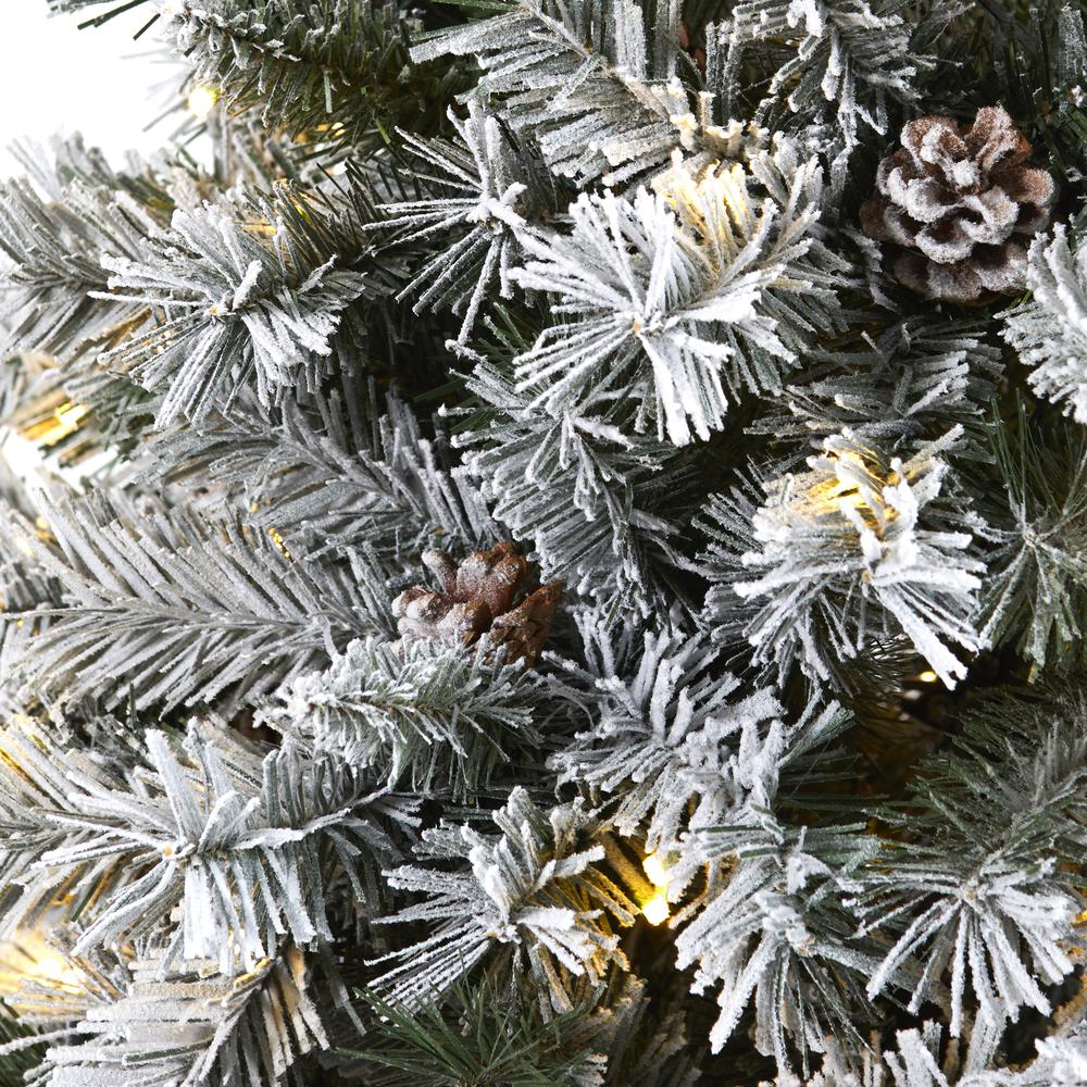 6ft. Flocked White River Mountain Pine Artificial Christmas Tree with Pinecones and 250 Clear LED Lights. Picture 2