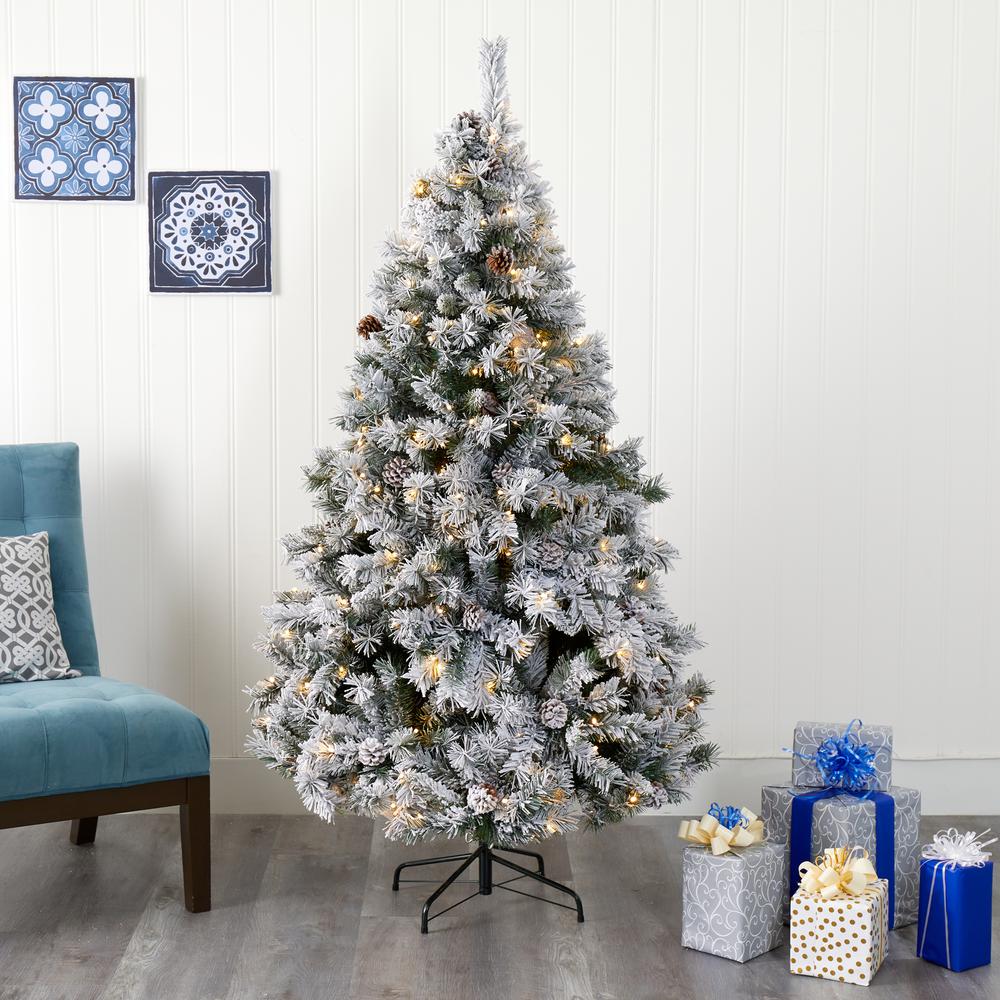 6ft. Flocked White River Mountain Pine Artificial Christmas Tree with Pinecones and 250 Clear LED Lights. Picture 5