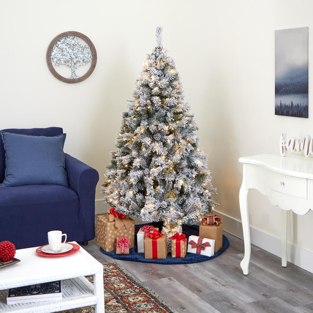 6ft. Flocked White River Mountain Pine Artificial Christmas Tree with Pinecones and 250 Clear LED Lights. Picture 4