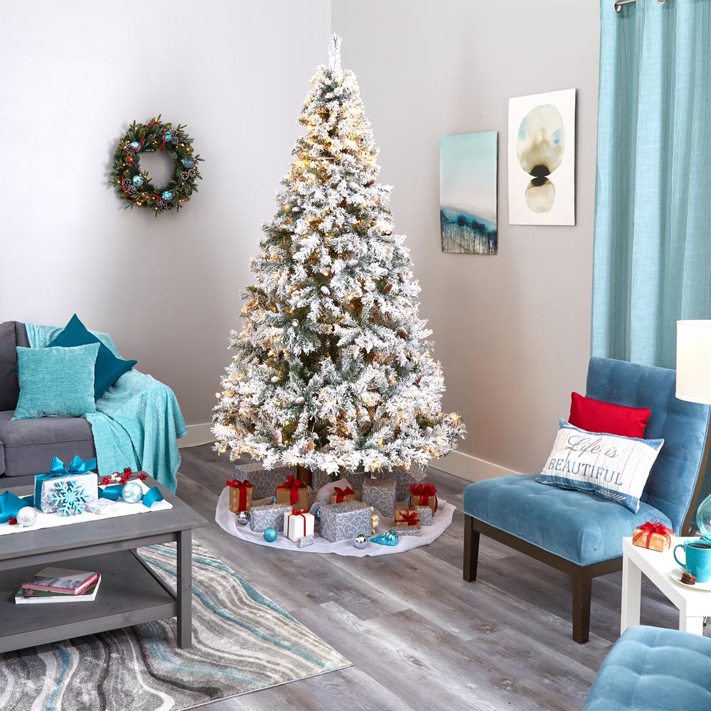 8ft. Flocked White River Mountain Pine Artificial Christmas Tree. Picture 6