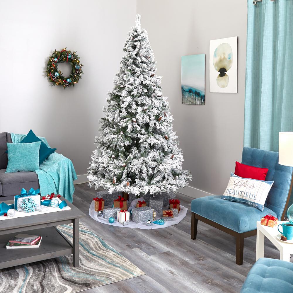 8ft. Flocked White River Mountain Pine Artificial Christmas Tree. Picture 7