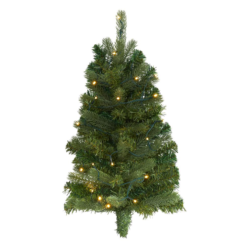 2ft. Flat Back Wall Hanging Artificial Christmas Tree with 20 Clear LED Lights. Picture 1