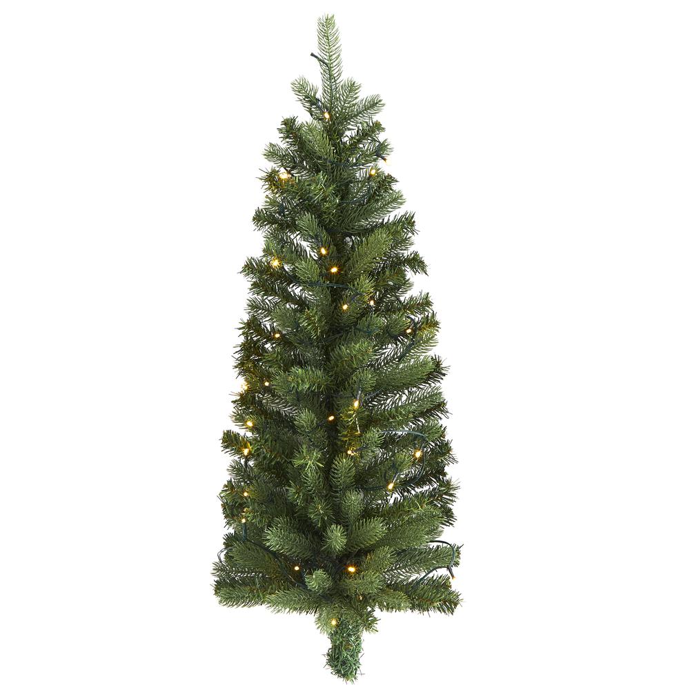3ft. Flat Back Wall Hanging Artificial Christmas Tree with 35 Clear LED Lights. Picture 1