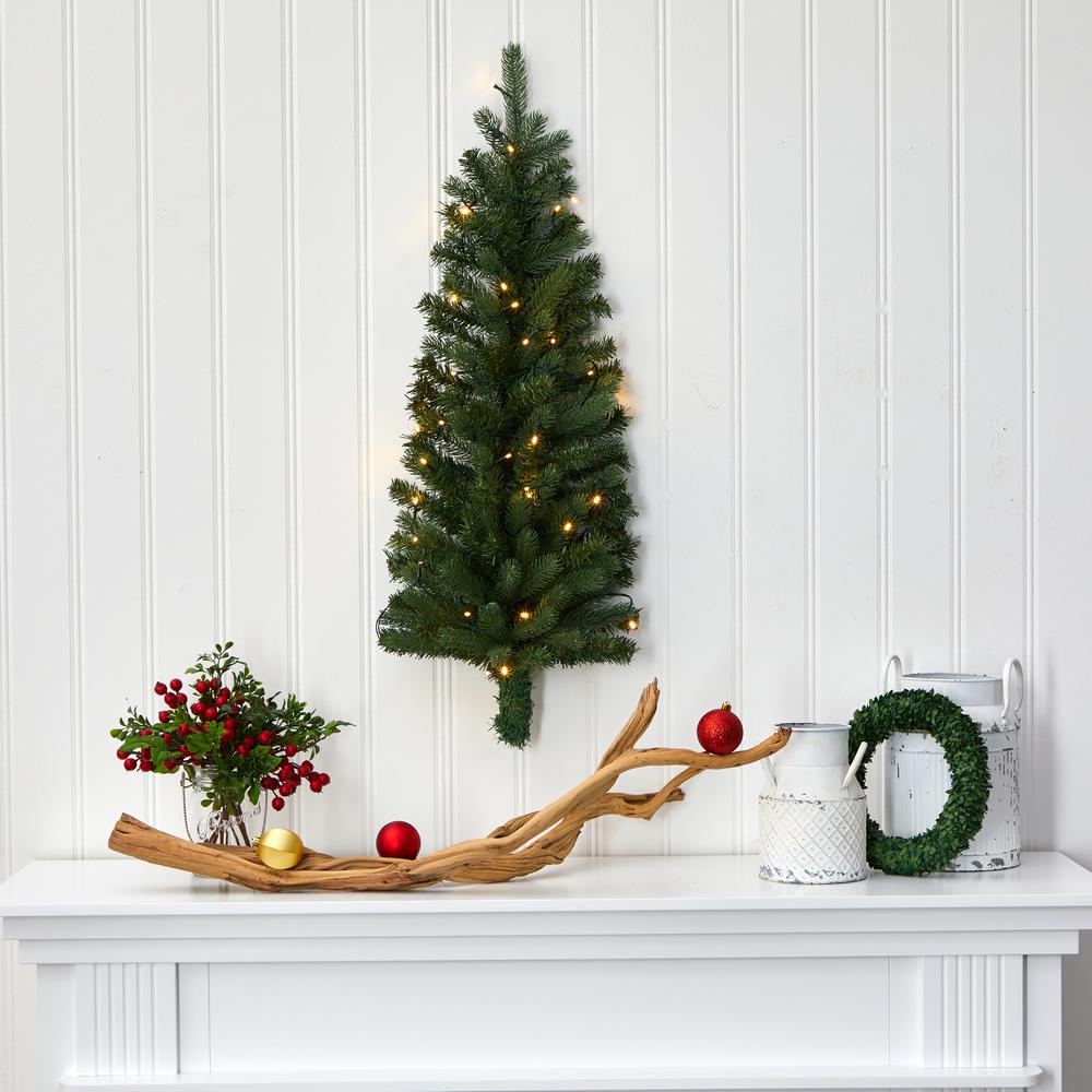 3ft. Flat Back Wall Hanging Artificial Christmas Tree with 35 Clear LED Lights. Picture 6