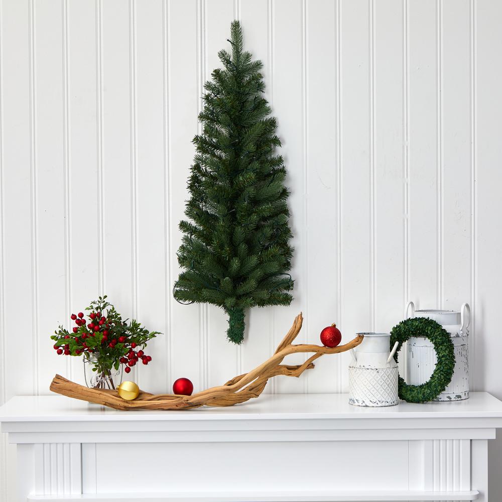 3ft. Flat Back Wall Hanging Artificial Christmas Tree with 35 Clear LED Lights. Picture 7