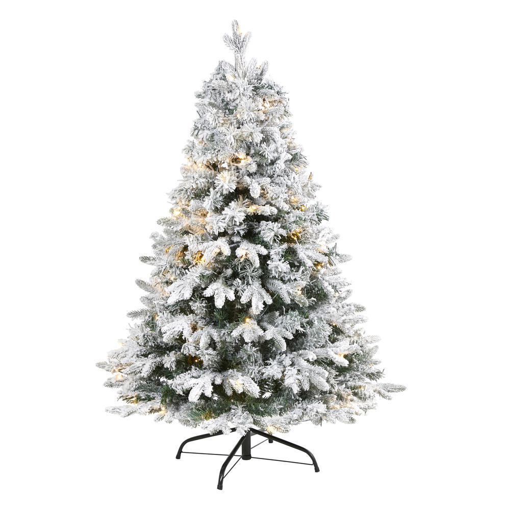 Flocked Vermont Mixed Pine Artificial Christmas Tree with 100 Clear LED Lights. Picture 1