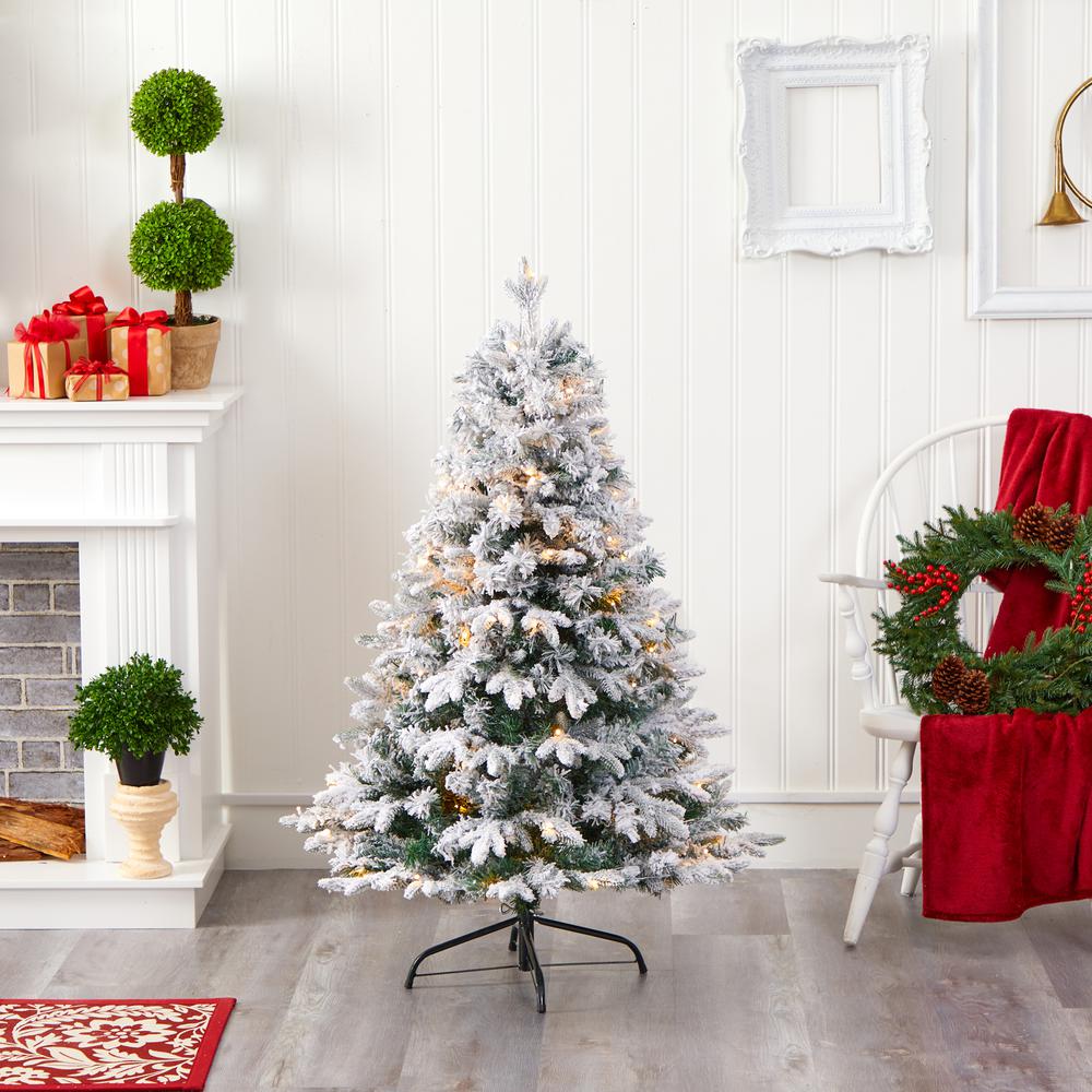 Flocked Vermont Mixed Pine Artificial Christmas Tree with 100 Clear LED Lights. Picture 6